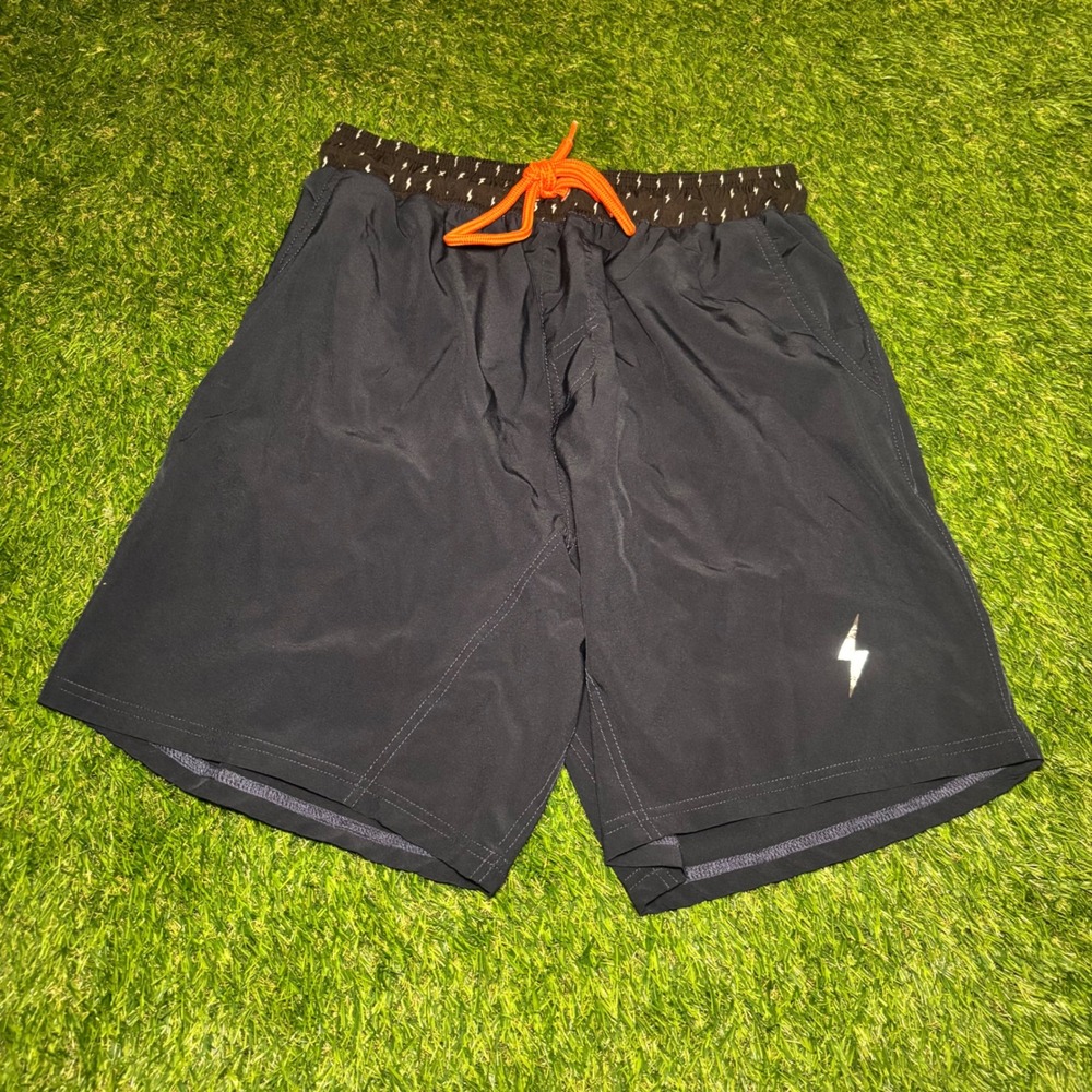 Bruce Bolt Mens 7 Inch Inseam Training Shorts Navy Blue Orange Large